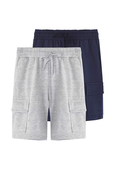 TRENDYOLKIDS Marineblau-Graue 2er-Pack Basic-Shorts und Bermuda aus Baumwolle mit elastischem Strick für Jungen TKDSS25SR00006