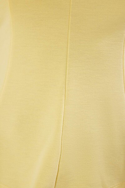 Trendyol Collection Yellow Thick Strap Pool Collar Waist Fitted Peplum Knitted Blouse Twoss25Bz00526