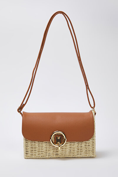 TRENDYOL SHOES Beige Straw Contrast Women's Small Shoulder Bag Takss25Oc00083