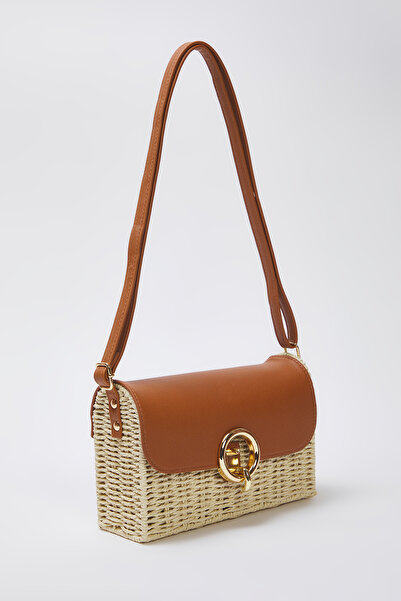 TRENDYOL SHOES Beige Straw Contrast Women's Small Shoulder Bag Takss25Oc00083