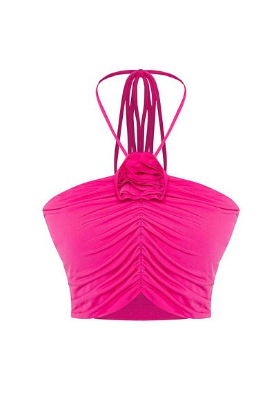 Trendyol Collection Детайлно изрязано плетено бюстие с розова роза Tprss25Bs00015