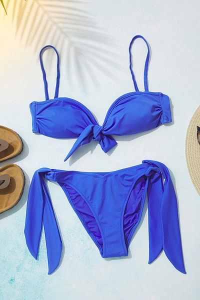 Trendyol Collection Комплект бікіні Saks без бретелей V-подібного крою зі шнурівкою TBESS25BT00086