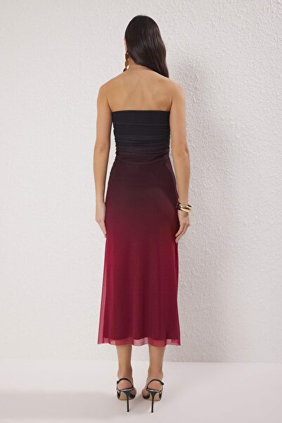 Trendyol Collection Burgundy Gradient Tulle Midi Dress - Multicolor and Lining Tprss25El00277