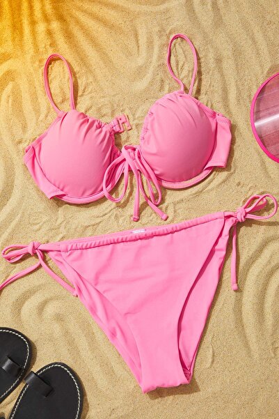 Trendyol Collection Рожевий комплект бікіні з балонетом Tunelli Brazilian Cor...