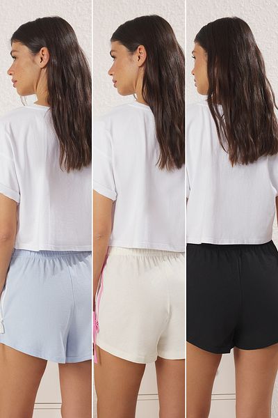 Trendyol Collection Blue-Multicolored 3-Pack 100% Cotton Tie-Up/Bow Knitted Pajama Bottom Thmss25Pj00022