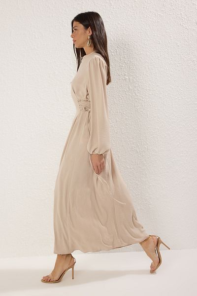 Trendyol Modest Πέτρινος γιακάς Beli Britli Aerobin Υφαντό Φόρεμα TCTSS25EB00082