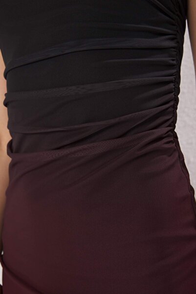 Trendyol Collection Burgundy Gradient Tulle Midi Dress - Multicolor and Lining Tprss25El00277