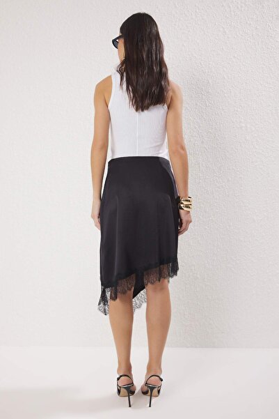 Trendyol Collection Black Plain Midi Lace Detailed Satin Party Skirt Tprss25Et00010