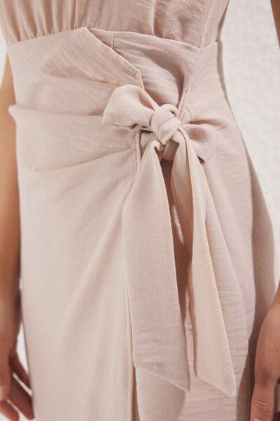 Trendyol Collection Stone Straight Binding Detail Midi Woven Dress Twoss25El00777