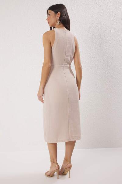 Trendyol Collection Stone Straight Binding Detail Midi Woven Dress Twoss25El00777