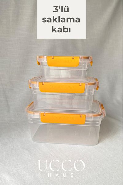 UCCO 3-Piece Lockable Leakproof Storage Container – 375-900-1700 ml with Gasket Microwave and Dishwasher Compatible
