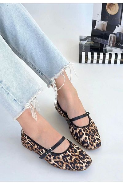 KAZAX Almiye Leopard Linen Flat Shoes