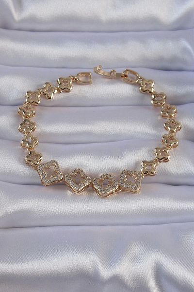Clariss Brass Gold Color Zircon Stone Hollow Clover Figured Model Bracelet