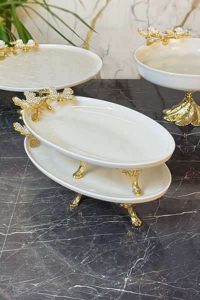 MAY HOME 4 Piece Diamond Butterfly Porcelain Tableware Presentation Set & Boat Bowl Plate Set