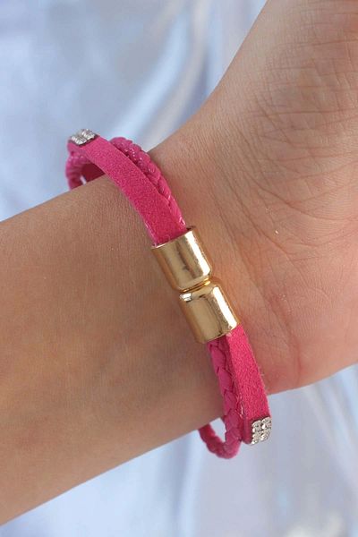 Clariss Pink Color Zircon Stone Leather Multiple Bracelet