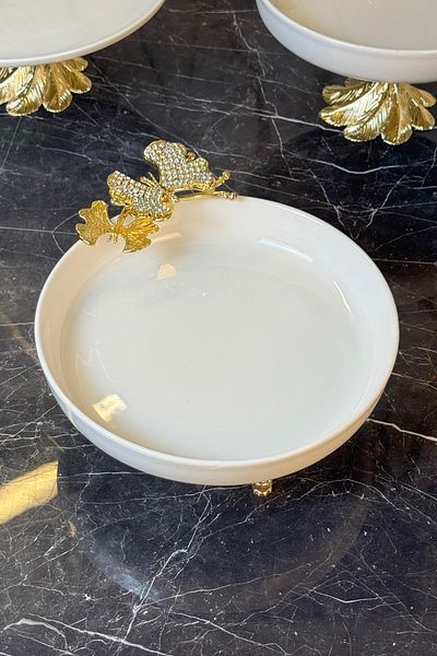 MAY HOME Diamond Butterfly Porcelain Salad Bowl with Base Legs