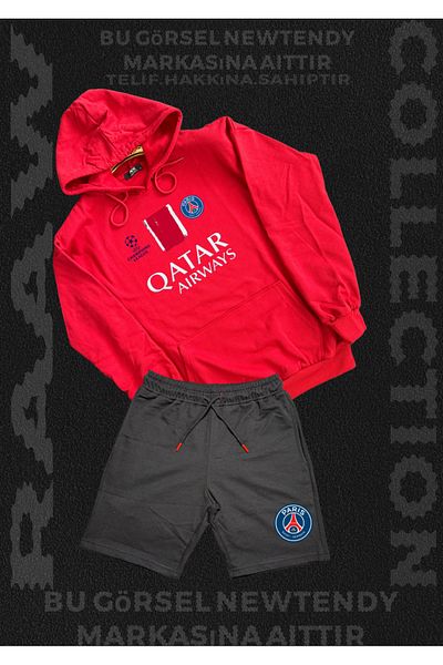 Minikelya Paris Sweatshirt Shorts Set Men's Hoodie Gray Black Bottom Sports Fan 2 Thread Combine
