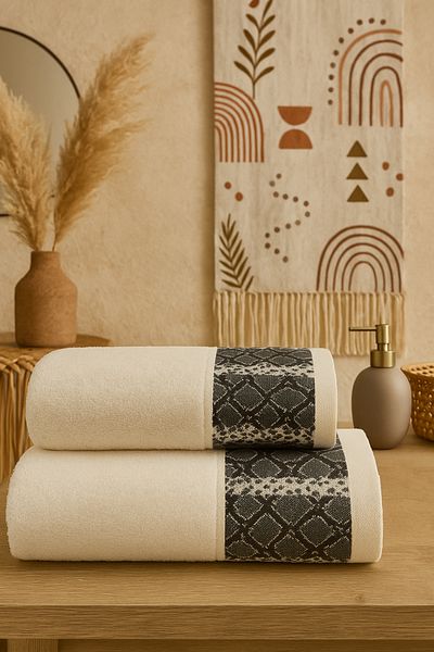 Casnack Σετ πετσετών μπάνιου 2 τεμαχίων με στάμπα Ayla Model