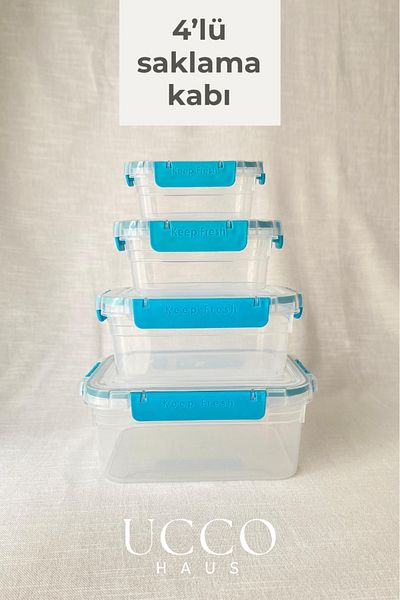 UCCO Set of 4 Lockable Leakproof Storage Containers |   375-900-1700-3000 ml |   Sealed Lid, Airtight