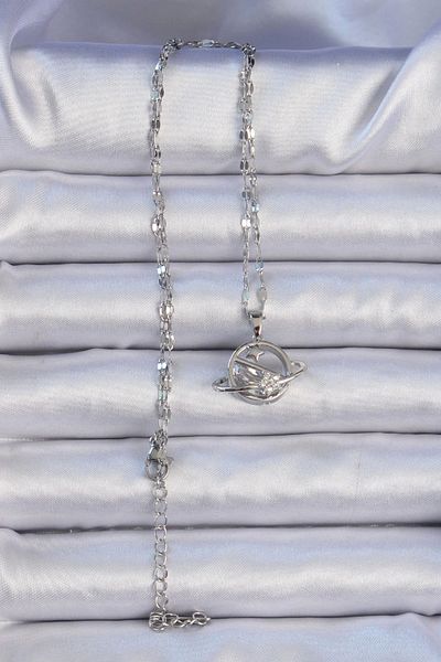 Store 316L Steel Chain Silver Color Zircon Stone Starry Saturn Necklace