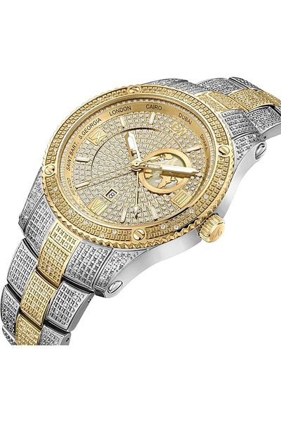 JBW Luxury Men's Jet Setter GMT 100 Diamonds Two Time Zone Watch