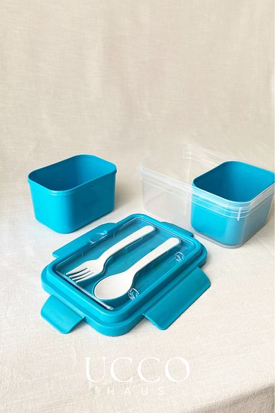 UCCO 2 Compartments 1700 ml Leakproof Storage and Nutrition Container – Spoon Fork, Removable Inner Chamber, Pp 7 Pieces