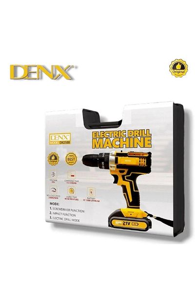 Denx دريل كهربائي DENX DX2588 ببطارية ليثيوم 21 فولت، للأعمال المنزلية، البناء، السيارات والحدائق.