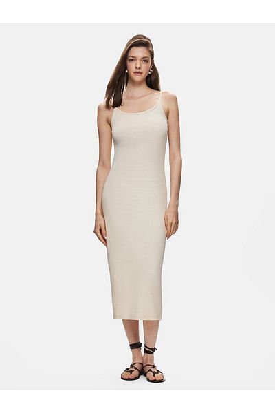 Ltb Strappy Wide Collar Beige Dress