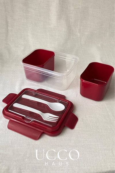 UCCO 2 Compartments 1700 ml Leakproof Storage and Nutrition Container – Spoon Fork, Removable Inner Chamber, Pp 7 Pieces