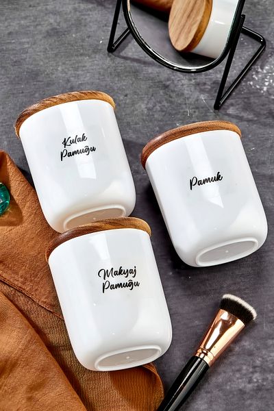 FBZhome Σετ μπάνιου 3 τεμαχίων Wood Cap Drop Acrylic Ear Cotton & Cotton & Makeup Cotton 400 Ml