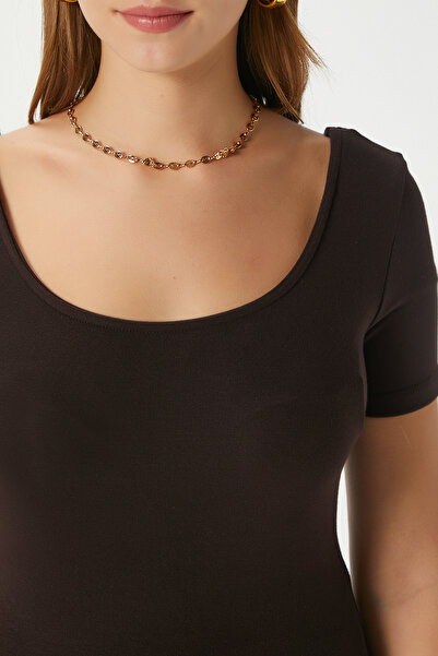 Ritnice Women Favor Lux Touch Soft Texture U-Neck Coffee Blouse