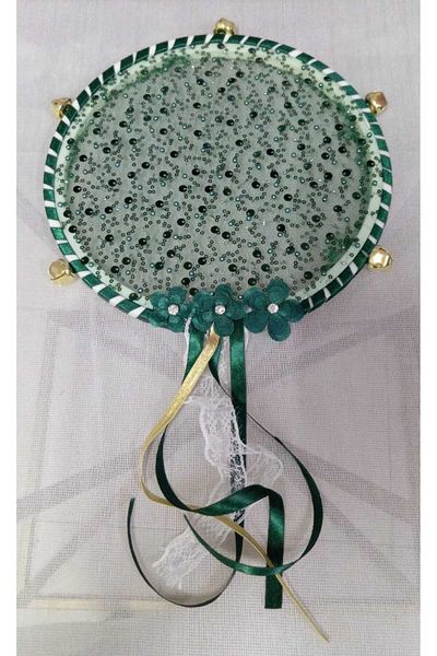Evsay Tambourine Henna Night Henna Material Laser Rose Ribbon Tambourine Bridesmaid Tambourine, Beaded Decorated Tambourine