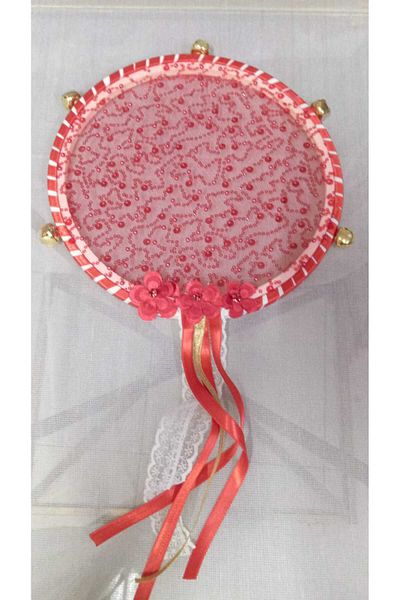 Evsay Tambourine Henna Night Henna Material Laser Rose Ribbon Tambourine Bridesmaid Tambourine, Beaded Decorated Tambourine