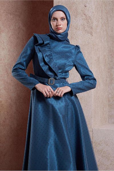 Alvina Belted Teseture Evening Dress 50271