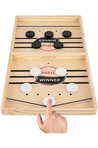 Goishtrie Foosball Board Game Fast Paced Slingshot Tabletop Wooden Sling Speed Puck 2players(SIZE:22.5X35CM)