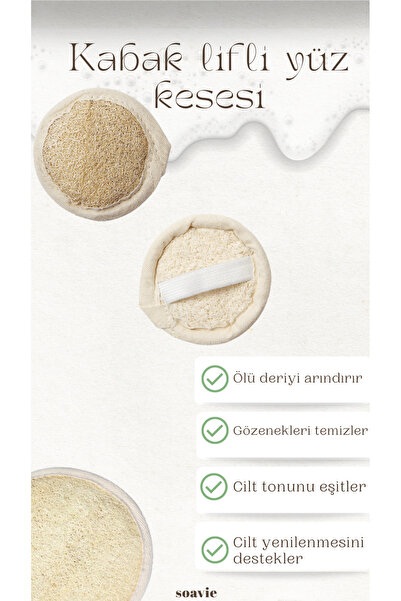 SOAVİE (1 Adet ) Doğal Kabak Lifli Yüz Peeling Kesesi – Cilt Yenileyici, Siya...