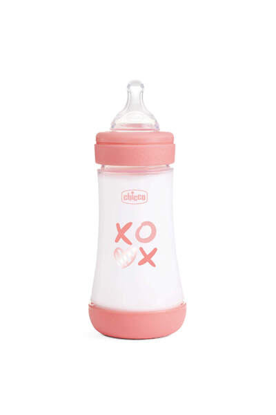Chicco Perfect 5 Feeding Bottle 240ml Medium Flow 2m Silicone, Pink