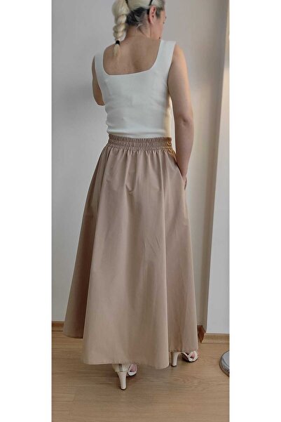 EKAY Fusta evazată din țesătură popelin cu buzunar (lungime 93 cm)