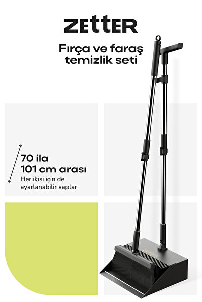 Zetter Katlanabilir Tüy Toplayıcı Taraklı Süpürge Faraş Temizlik Seti - Siyah