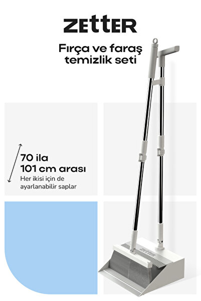 Zetter Katlanabilir Tüy Toplayıcı Taraklı Süpürge Faraş Temizlik Seti - Beyaz