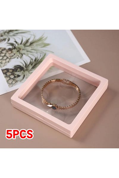Choice 7X7 Pink 5Pcs Transparent Film Jewelry Packing Box Suspended Ring Earrings Display Stand Holder Coin