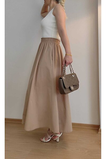 EKAY Fusta evazată din țesătură popelin cu buzunar (lungime 93 cm)