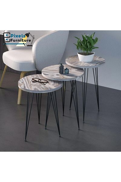 PixelsFurniture Pixel Furniture 3 Piece Turkish Table Set with Metal Bases in Round Design