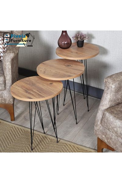 PixelsFurniture Pixel Furniture 3 Piece Turkish Table Set with Metal Bases in Round Design
