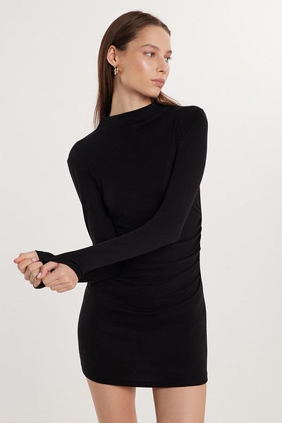 Tudors Γυναικείο Modal Fabric Standard Fit Μαύρο φόρεμα με μακρυμάνικο λαιμόκοψη