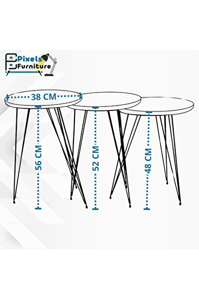 PixelsFurniture Pixel Furniture 3 Piece Turkish Table Set with Metal Bases in Round Design