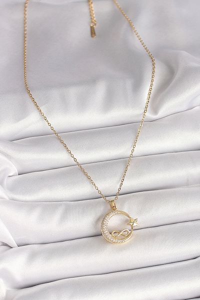 Clariss 316L الصلب سلسلة ذهبية اللون الزركون حجر القمر ستار نموذج إنفينيتي التفاصيل قلادة المرأة