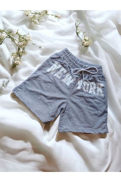 enmodaiçgiyim Gray New York Printed Women's Shorts