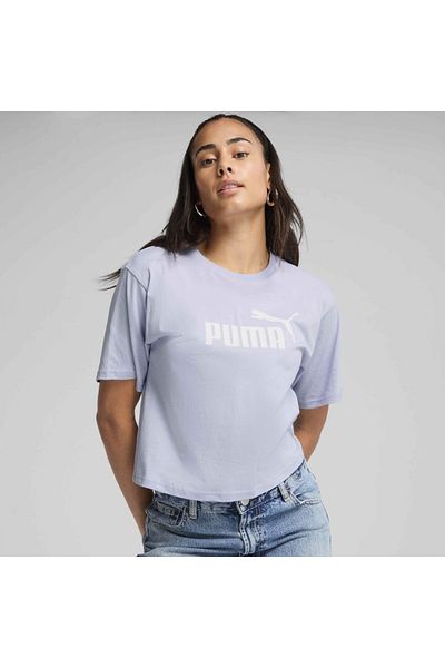 Puma Tricou albastru cu gât rotund pentru femei Essentials Cropped No 1 Logo
