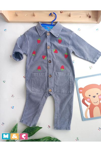 MÇ FAMİLY STORe Long Sleeve Girl Boy Baby Child Cotton Jeans Salopet Jean Baby Strawberry Jumpsuit